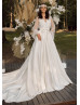 Long Sleeves Beaded Ivory Lace Satin Charming Wedding Dress